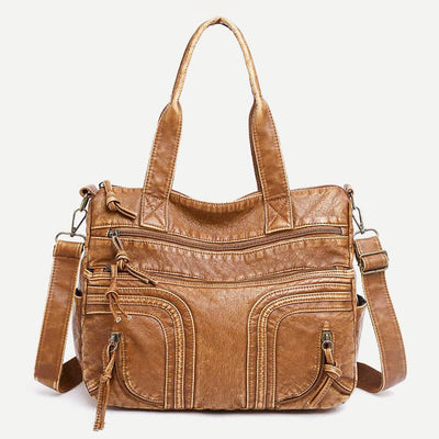 Retro Faux Leather Tote Handbag for Women Shoulder Bag with Crossbody Strap