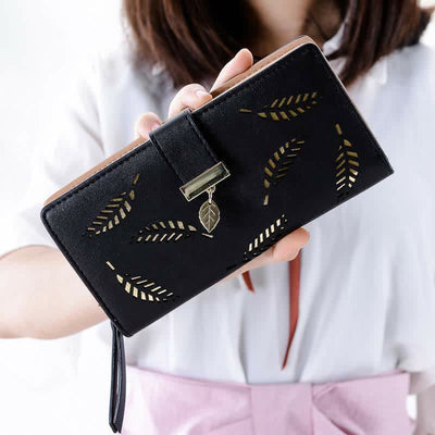 Large Leather Wallet for Women Hollow Out Long Ladies Clutch