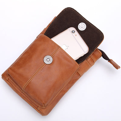 Men's Outdoor Leather Multi-function Waist Bag