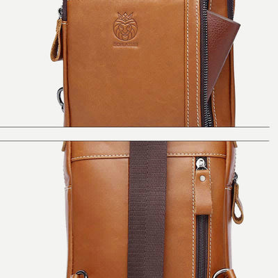 Genuine Leather Sling Bag for Men Vintage Crossbody Casual Hiking Daypack
