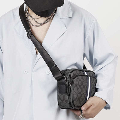 Men Checked Grain Crossbody Purse Waterproof Scratch-proof Classic Shoulder Handbag