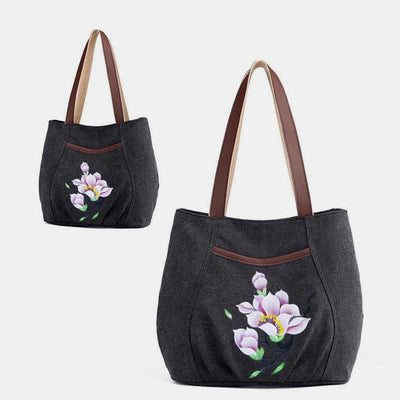 Multi-Pocket Casual Canvas Tote Handbags for Women Shoulder Bag Top-Handle Satchel