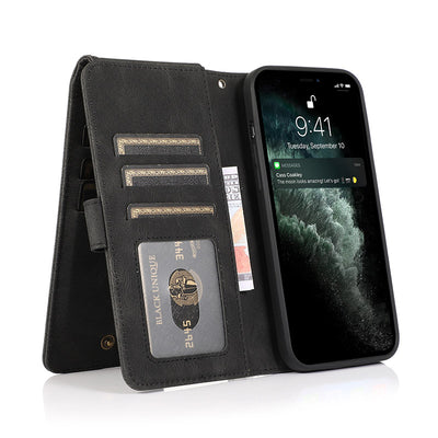 Wallet Case for iPhone Samsung Durable Flip Lanyard Strap Wristlet Zipper Card Holder