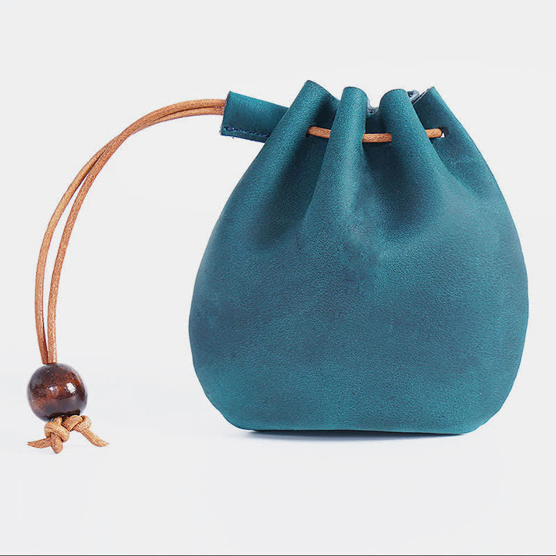 Leather Drawstring Pouch Retro Coin Purse Wallet for Women Men