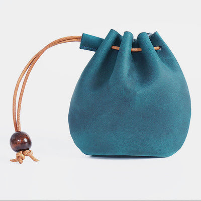 Leather Drawstring Pouch Retro Coin Purse Wallet for Women Men