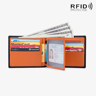 Mens RFID Leather Wallet Multiple Card Slots Short Money Clip
