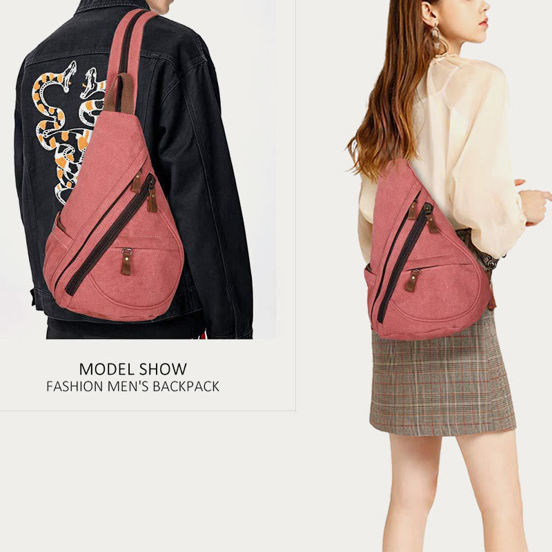 Casual Travel Canvas Sling Bag Daypack Shoulder Backpack For Women Men