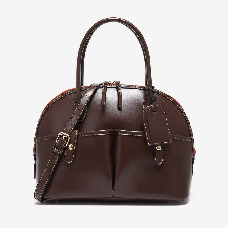 Retro Shell Bag For Women Soft Oil Wax Leather Tote