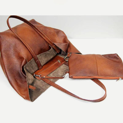 Large Capacity Soft Leather Tote Bag Handbag Shopper Purse with Pouch