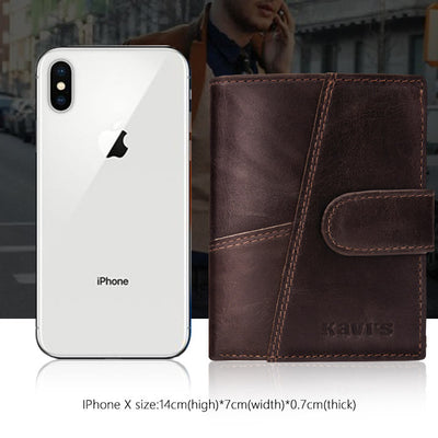 Retro Splicing Long Slim Purse Real Leather Trifold Wallet