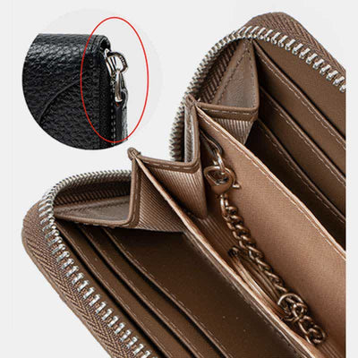 RFID Blocking Small Compact Zip Around Wallet Genuine Leather Coin Purse