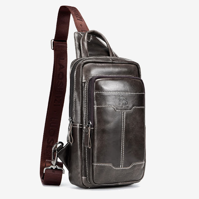 Small Genuine Leather Sling Crossbody Backpack Shoulder Bag for Men