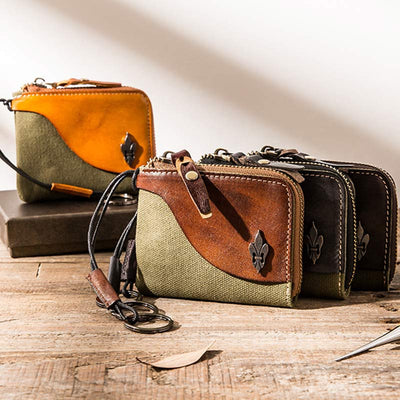 Genuine Leather Coin Purse Change Holder for Women Zipper Pouch Wallet