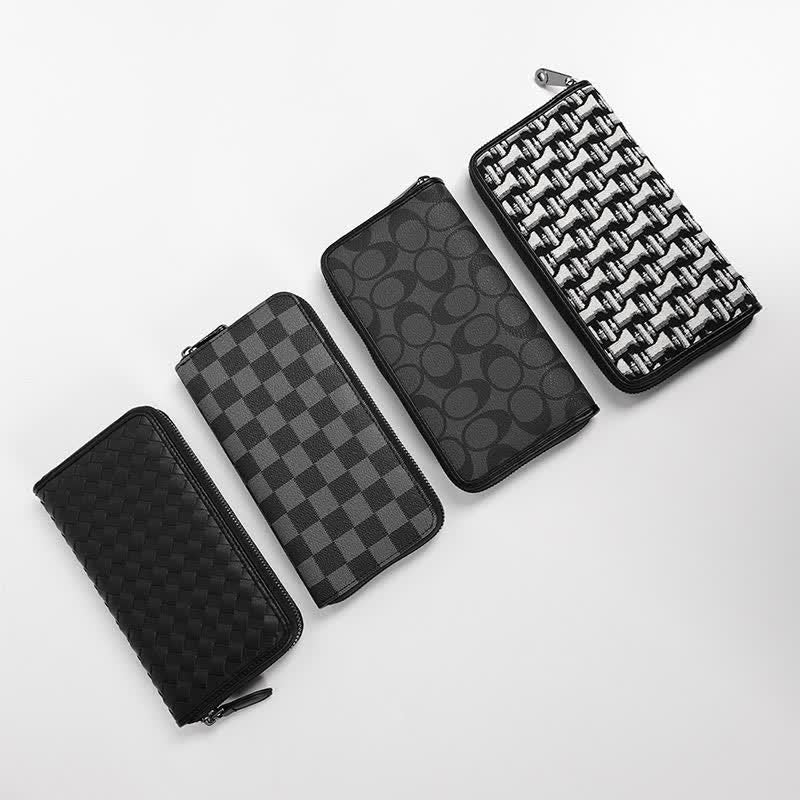 Leather Wallet for Men Zip Around Pattern Print Luxury Wallet Clutch