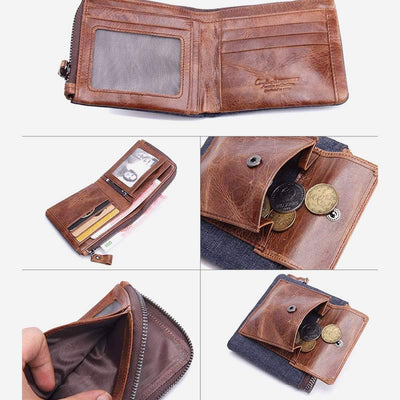 Vintage Leather Wallet Super Roomy Bifold Short Wallet for Men