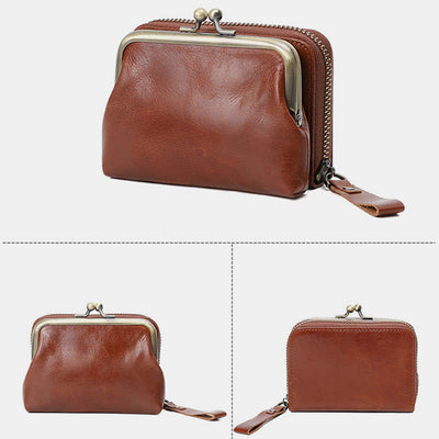 Genuine Leather Coin Purse Pouch Wallet Change Purse with Detachable Pocket