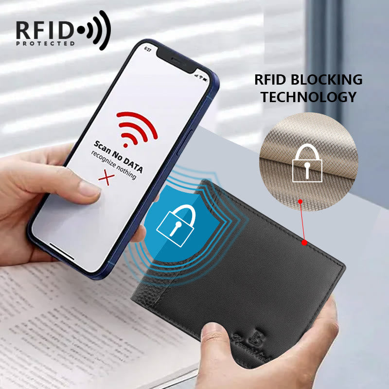 Leather Wallet For Men Anti Theft RFID Black Purse