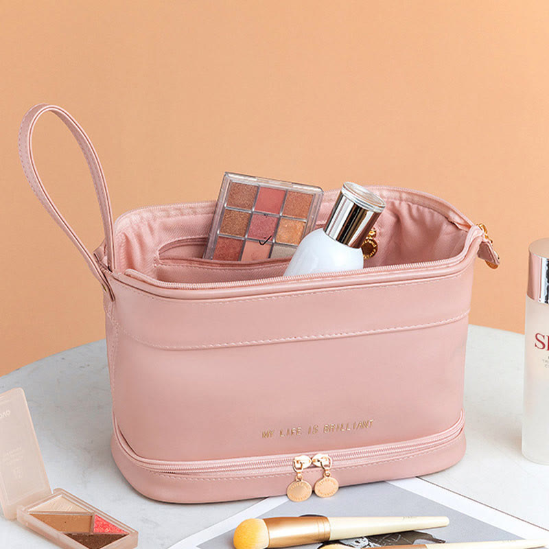Makeup Bag For Women Travel Portable Leather Storage Toiletry Bag