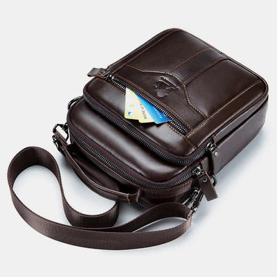 Multi-pocket Real Leather Small Messenger Bag Shoulder Purse Travel Carry Bag