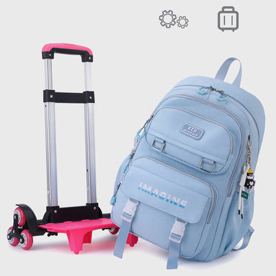 Girls Rolling Backpack For School Waterproof Nylon Wheels Purse