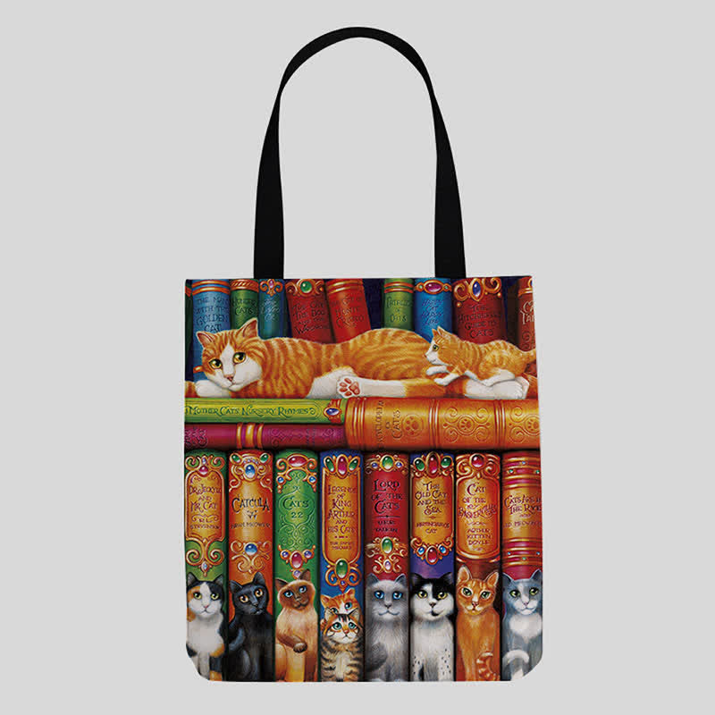 Cute Kitty Canvas Tote Bag for Women Men Multifunction Shoulder Purses