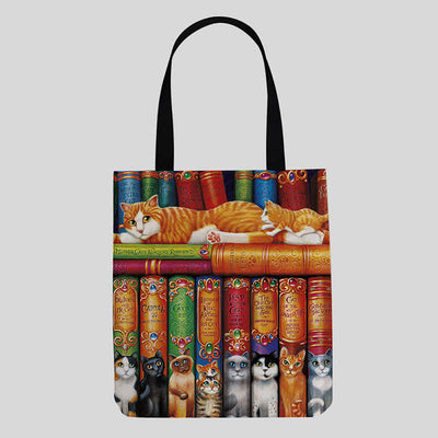 Cute Kitty Canvas Tote Bag for Women Men Multifunction Shoulder Purses