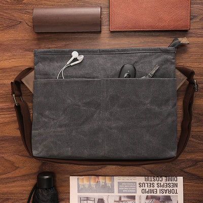 Retro Canvas Crossbody Bag Large Slim Laptop Bag Shoulder Bag