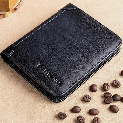 RFID Retro Genuine Leather Tri-fold Wallet