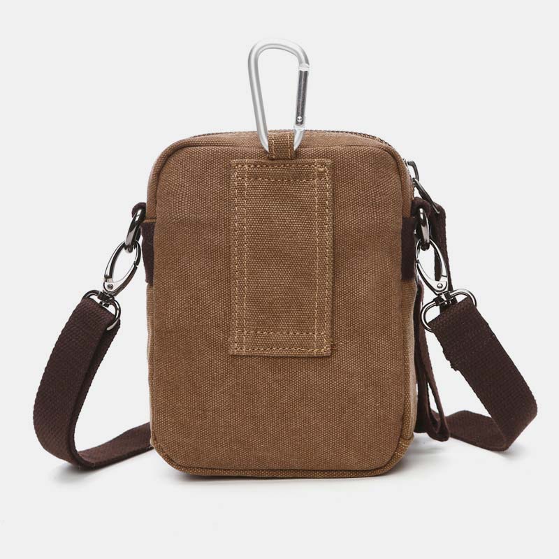 Multi-Pocket Men Canvas Crossbody Bag with Belt Loop Adjustable Shoulder Strap