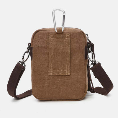 Multi-Pocket Men Canvas Crossbody Bag with Belt Loop Adjustable Shoulder Strap
