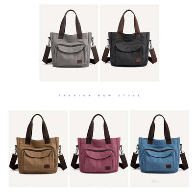 Women's Canvas Top Handle Handbag Multi-pocket Crossbody Shoulder Bag Tote Purse