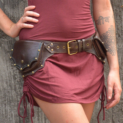 Waist Bag for Women Men Medieval PU Leather Rivets Waist Bag