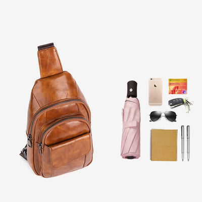 Genuine Leather Sling Backpack Retro Multipurpose Crossbody Shoulder Bag Chest Bag