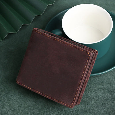 Retro Men's Large Capacity Genuine Leather Bifold Wallet Credit Card Holder