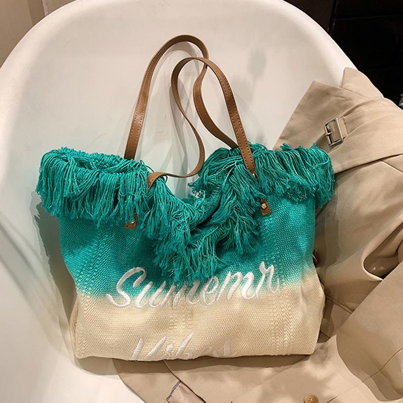 Tote For Women Gradient Color Style Tassel Large Daily Purse