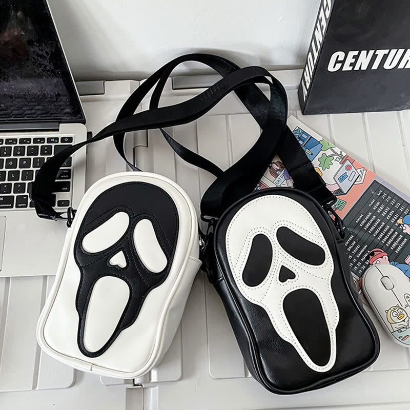 Crossbody Bag For Party Funny Ghost Skull Pattern Leather Pack