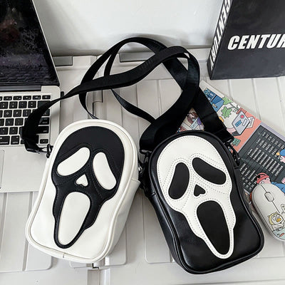 Crossbody Bag For Party Funny Ghost Skull Pattern Leather Pack