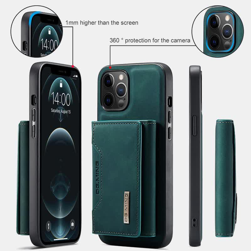 2 In 1 Magnetic Wallet Phone Case for iPhone PU Leather Trifold Wallet Case