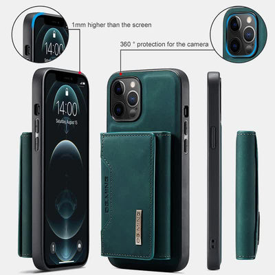 2 In 1 Magnetic Wallet Phone Case for iPhone PU Leather Trifold Wallet Case