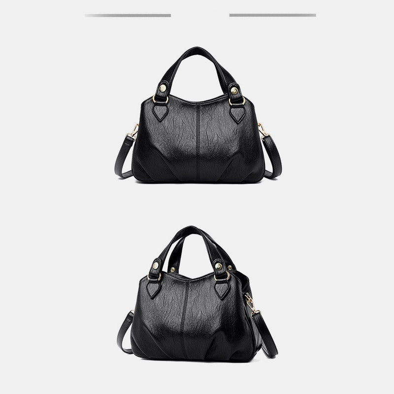 Women's Triple Compartment Satchel Leather Top-Handle Purse Crossbody Bag Handbag