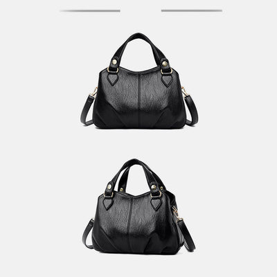 Women's Triple Compartment Satchel Leather Top-Handle Purse Crossbody Bag Handbag