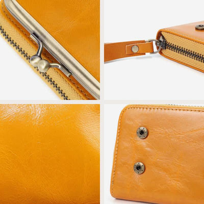 Genuine Leather Coin Purse Pouch Wallet Change Purse with Detachable Pocket