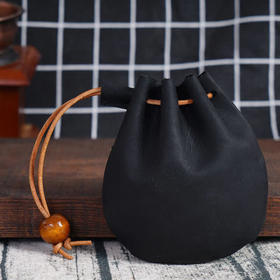 Leather Drawstring Pouch Retro Coin Purse Wallet for Women Men