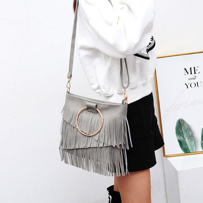 Tassel Leather Handbag For Women Music Party Classic Crossbody Bag