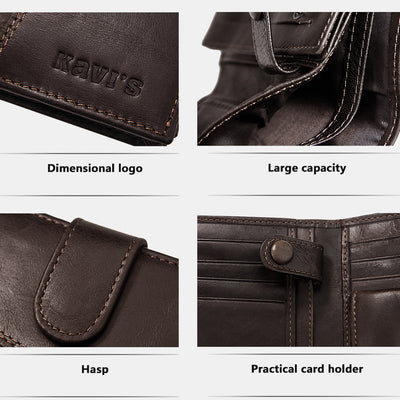 Retro Splicing Long Slim Purse Real Leather Trifold Wallet