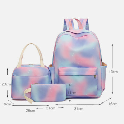 3Pcs Tie-dye Girls Backpack School Bookbag Set Students Women Canvas Daypack