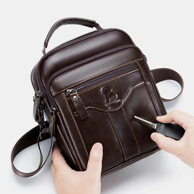 Multi-pocket Real Leather Small Messenger Bag Shoulder Purse Travel Carry Bag