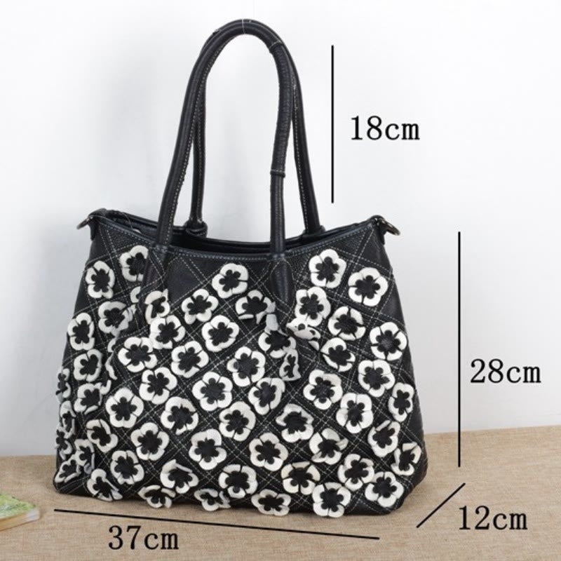 Genuine Leather Multicolor Flower Boho Handbag