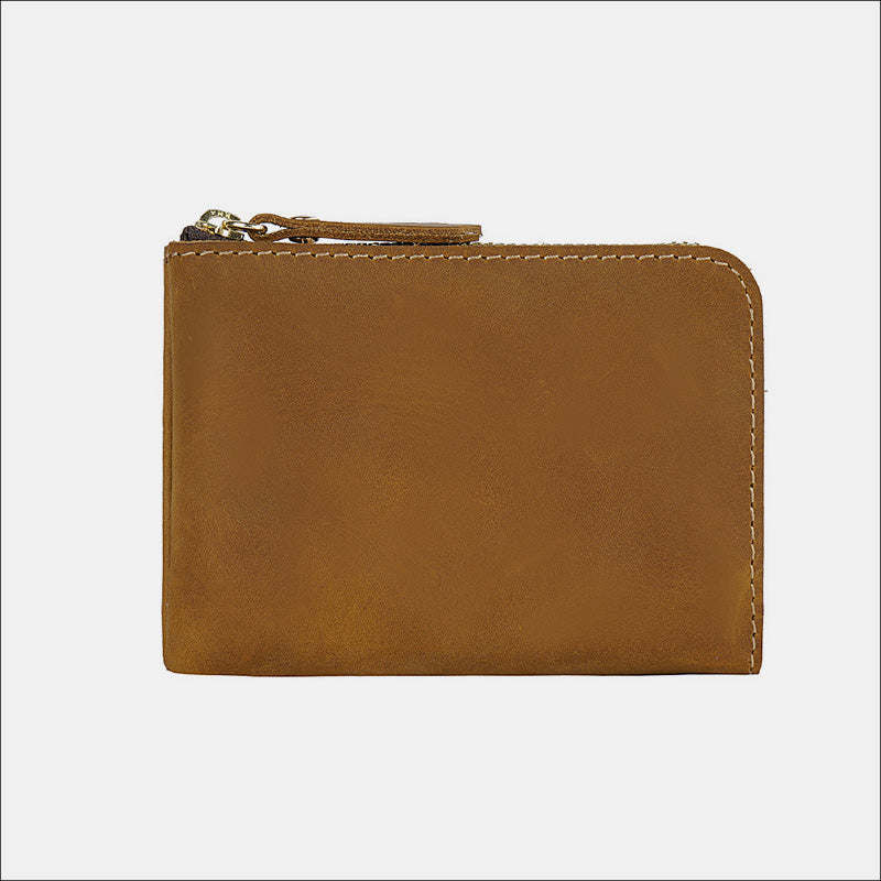 Vintage Genuine Leather Slim Zip Wallet Crazy Horse Leather Coin Purse