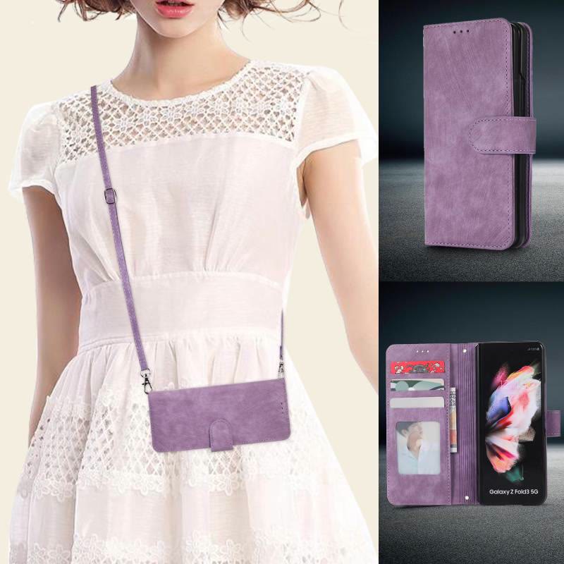 Wallet Case for Galaxy Z Fold 5/4/3 with S Pen Holder Crossbody Strap